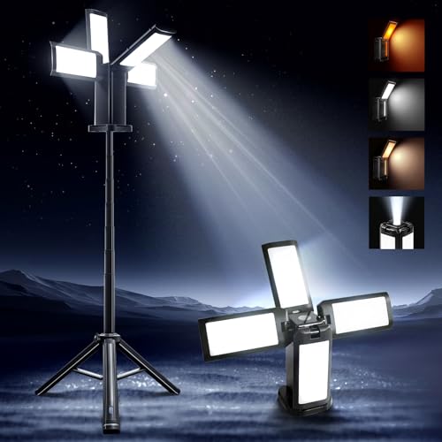 ChlorStar 14000mAh Rechargeable Work Lights with Stand Camping Light Stand, Rechargeable Work Light Tripod Stand, 270° Adjustable White/Warm/Nature White Camping Lights Rechargeable