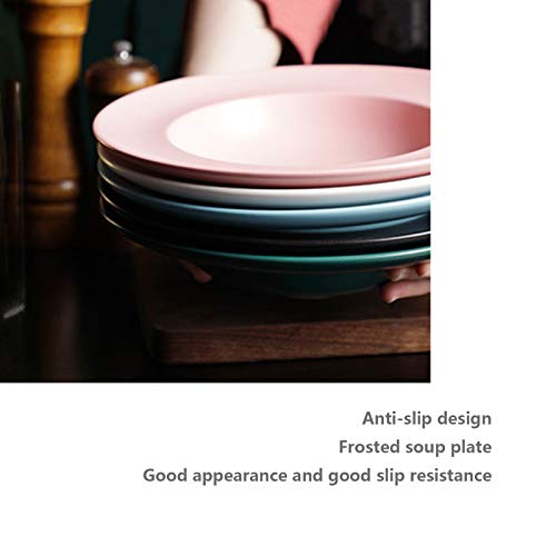 Nordic Color Glaze Soup Plate, Simple And Creative Home Pasta Salad Deep Soup Plate, Western Ceramic Tableware Dessert Cake Solid Color Straw Hat Plate,Pink,235Cm #TOP3