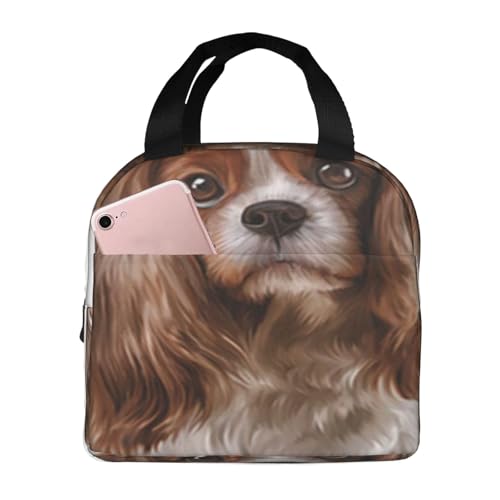 保温ランチバッグ 大容量 防水 熱漏れ防止 おしゃれで丈夫 仕事や学校、アウトドアに便利 男女兼用 (白い背景に犬の肖像画を描く キャバリアキングチャールズ)