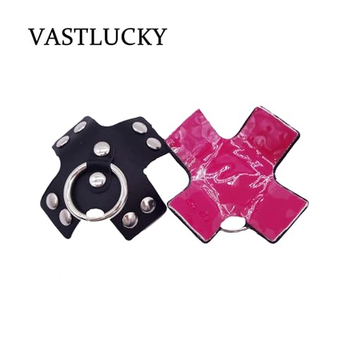 VASTLUCKY Black Leather Nipple Cover Reusable Pasties Punk Silver Metal Nipple Ring Breast Petals for Women4