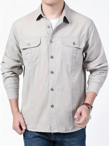Image of FABRIPPLE Men's Cargo Jacket Shirt | 100% Cotton | 6 Pocket Utility Overshirt | Casual & Outdoor Wear | Breathable & Lightweight Fabric