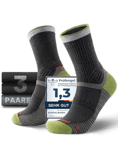 Juclise Merinowolle Wandersocken Herren Kompression Anti Blasen Gepolstert Wollsocken Anti-Schweiß Atmungsaktiv Trekkingsocken (DE/NL/SE/PL, Numerisch, 42, 47, Limette*2 + Aquagrau*1)