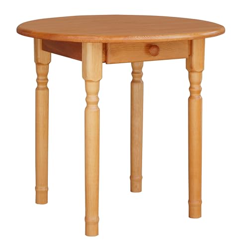 k koma Runder Kiefer Tisch mit SCHUBLADE Esstisch Küchentisch Speisetisch massiv NEU Alder (Durchmesser 50 cm)