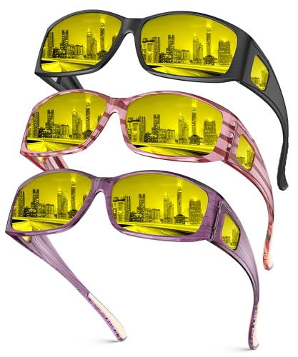 Image of Night Vision Glasses, Fit Over Glasses Mens Womens, Wrap Around Anti Glare HD Night Vision Lens for Night Driving