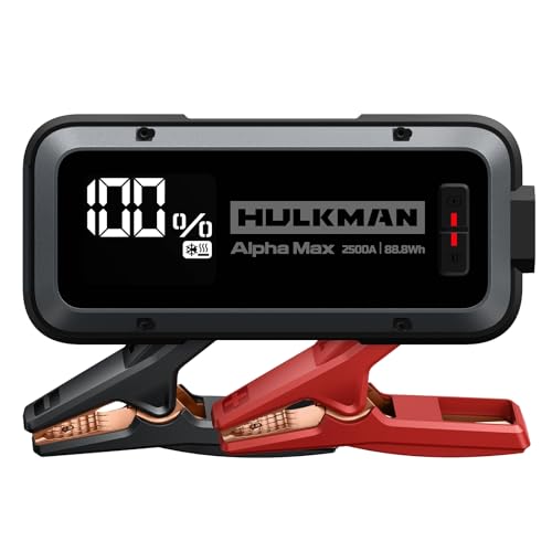 HULKMAN Alpha MAX Gris Espacial, Arrancador de Batería de Coche 2500A 88.8Wh, Caja de Arranque Portátil 12V con Tecnología de Arranque a -40°F, para Motores de Gasolina 9.0L y Diésel 6.5L