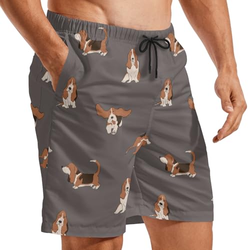 basset hound dog Men's Swim Trunks Beach Shorts with Pockets Athletic Pant S2