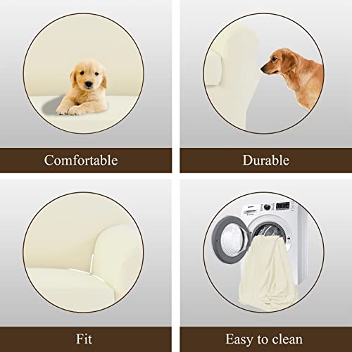Image of Easy-Going 2 Pieces Stretch Couch Sofa Slipcover Washable | Spandex Soft Fitted Sofa Couch Cover for Sofa Furniture Protector with Bottom Kids,Pet Dog Ivory