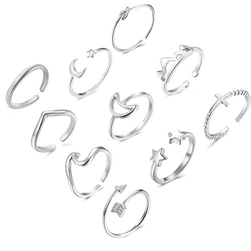 choice of all 10 PCS Dainty Silver Rings for Women, Eternity Open Twist Simulated Diamond Criss Cross Designs, Non Tarnish Stacking Thumb Ring, Perfect for Wedding Bands Adjustable Size