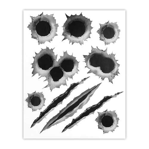 Image of 3D Bullet Hole Car Stickers, Ultra-Realistic Fake Bullet Hole Auto Body Scratch Decal, Waterproof PVC Fake Hole Sticker Automotive Tattoo Decoration for Bumper Window Helmet (Style B)