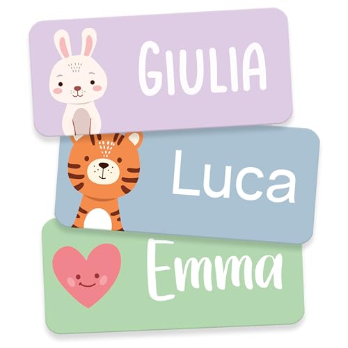 StiKiddo® 60 Etichette Adesive Personalizzate con Nome per Bambini - Sticker Personalizzati Ideali per Asilo e Scuola, per Abbigliamento e Oggetti, Prodotto in Germania - Rosa