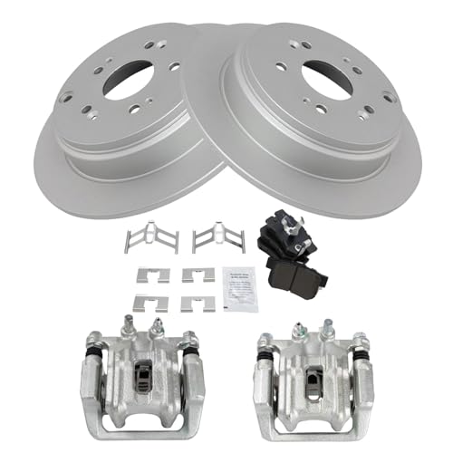 Image of TRQ Rear Brake Pad and Rotor Set Semi Metallic G Coated Rotors Calipers