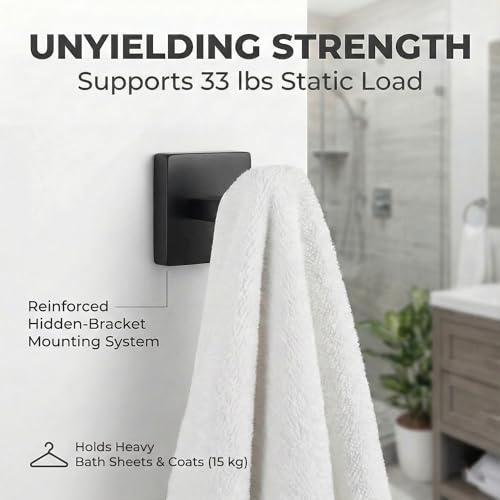 Hiuqixe Square Wall-Mount Robe Towel Hooks, 2-Pack, Matte Black - image 4