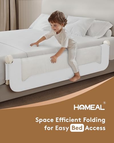 Image of HOMEAL Bed Rail for Toddlers, 59 inch Extra Long Swing Down Bed Rail Guard with Double Reinforced Stability, Foldable Metal Safety Guard for King, Queen, Full & Twin Beds, White