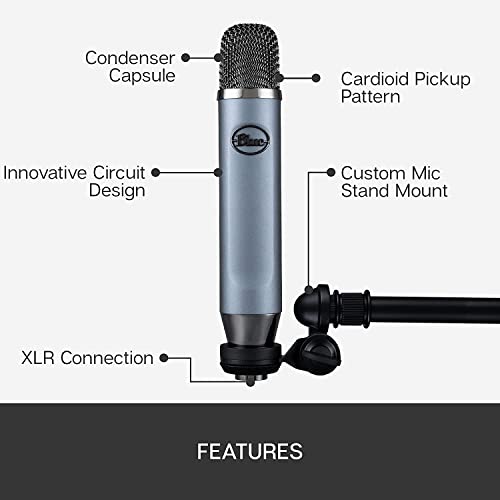 Blue Ember XLR Microphone Électrostatique pour l’Enregistrement, le Podcasting et le Streaming, Capsule Cardioïde et Support de Montage sur Pied de Micro - Noir