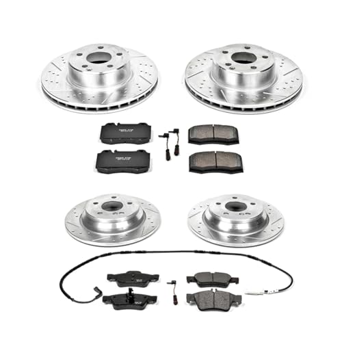 Image of PowerStop Front and Rear Brake Kit for Mercedes-Benz CL500 2003-06 | Mercedes-Benz S430 2003-06 - Drilled and Slotted Disc Rotors with Carbon-Fiber Ceramic Brake Pads Replacement, K6229