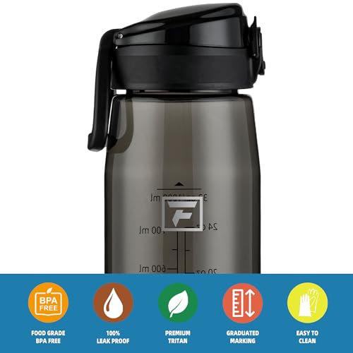 Image of Fanhaw 32 oz Clear Plastic Water Bottle, BPA Free Leakproof Tritan Sports Water Bottle with Chug Lid, Wide Mouth Reusable Bottle for Gym, Travel, School & Office (Black)