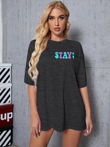 Suicide Awareness Shirt Women Stay Tomorrow Needs You 988 Suicide Prevention Shirt Oversized Semicolon Short Sleeve Tee2