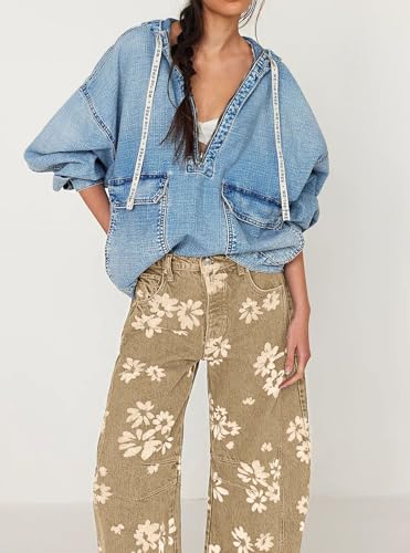 loveimgs Women Y2k Distressed Barrel Jeans Baggy Wide Leg Jeans Floral Printed Boyfriend Patchwork Denim Pants2