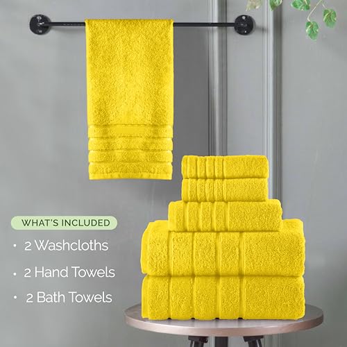 Image of Elegant Comfort 4 Lines Viscose Stripe 6-Piece Premium Towel Set - 100% Turkish Cotton High Absorbent Luxury Bathroom Towels - Includes 2 Washcloths, 2 Hand Towels and 2 Bath Towels Set, Yellow