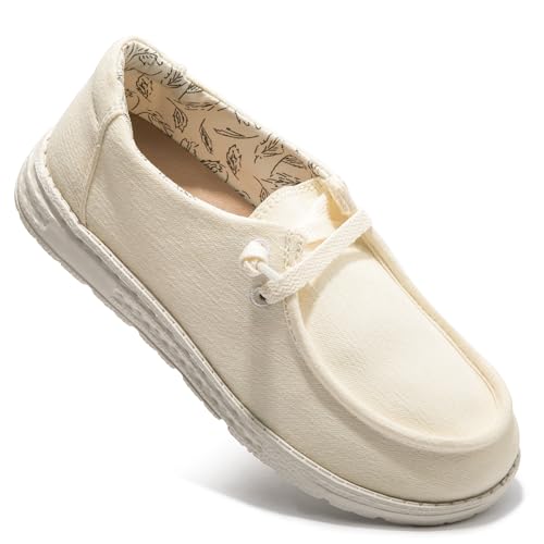 Image of Women's Canvas Loafers, Comfortable Slip-On Walking Shoes | Breathable Fabric Upper, Flexible Boat-Shoe Styling, Easy On and Off for Errands, Travel, Commuting and Everyday Wear