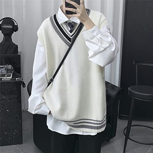 Chalecos hombres patchwork estilo preppy blanco talla M suéter oversize 2