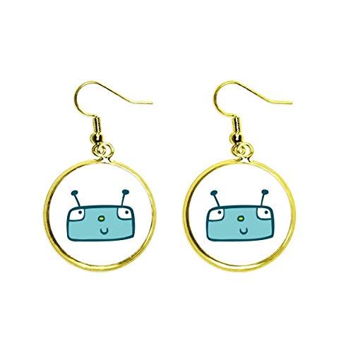 Pendientes de robot azul universo y gota dorada para mujer
