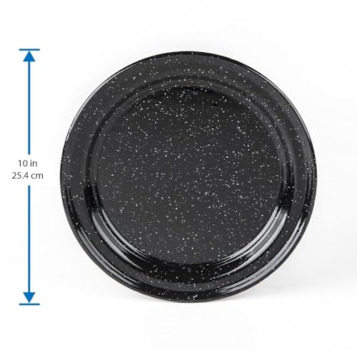 Cinsa 10-Inch Enameled Steel Dinner Plate Set, Set of 6 Dishwasher Safe Dinnerware, Rustic & Elegant - Durable for Everyday Use, Camping, Farmhouse Kitchens, Oven & Fire-Safe (Speckled Black)