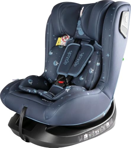 Tataway River Stitch Autositz, 40-105 cm, I-SIZE R129 — Zugelassen für Kinder von 0 bis 4 Jahren — 360° drehbar, Isofix mit oberem Haltegurt, neigbar, Babyverkleinerung, originales Disney-Design