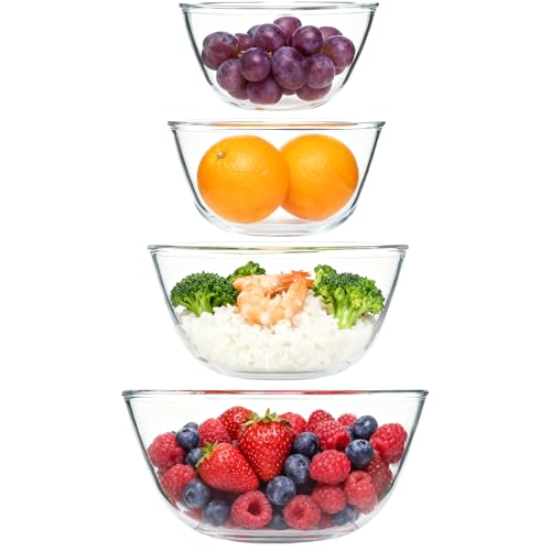 MEIDIV Set of 4 Glass Mixing Bowls 3L/2.1L/1.1L/0.8L Glass Salad Bowl Meal Prep Bowls Serving Bowl for Salads Fruits Microwave Dishwasher Oven Safe