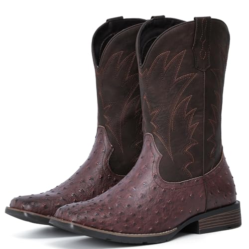 Image of IUV Cowboy Boots For Men Western Ostrich Wide Embroidered Pull On Boots