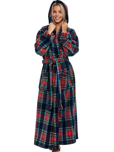 Alexander Del Rossa Plush Fleece Robe for Women, Long Hooded Bathrobe with Hood, Plus Size