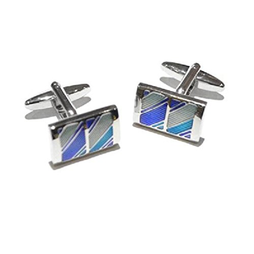Mancuernillas Azul Rayadas esmaltadas para Hombre miniatura 1