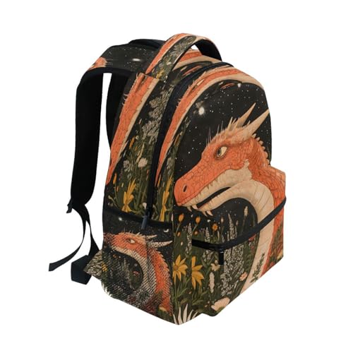 Dragon Flower Moon Backpack for School Boys Girls Adults Kids Bookbag Laptop Bag 18L2