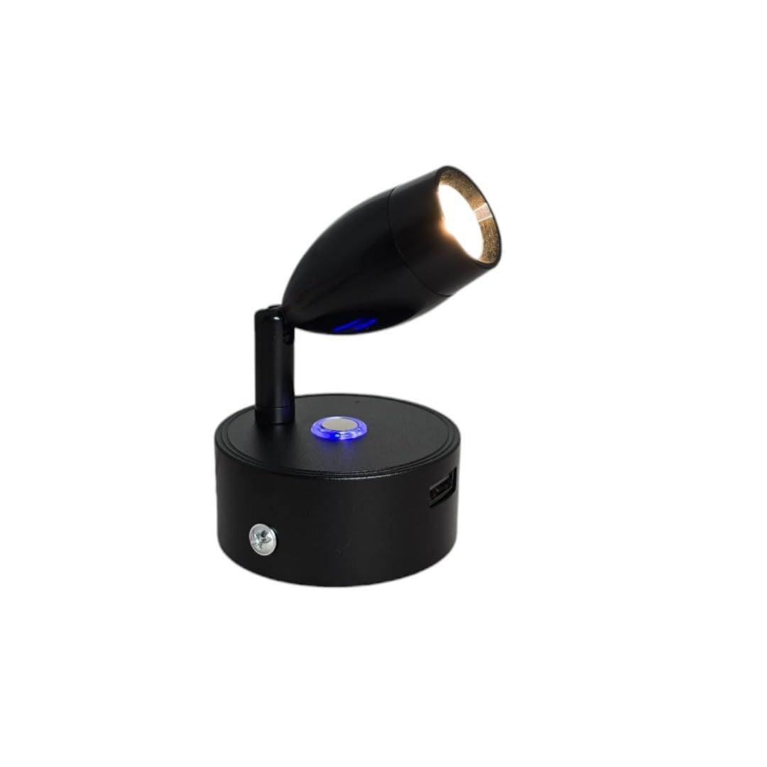 MARVIX 12V LED Reading Light Touch Dimmable Spotlight with USB Port Caravan, Campervan, Motorhome & Boat 3W Black Lamp