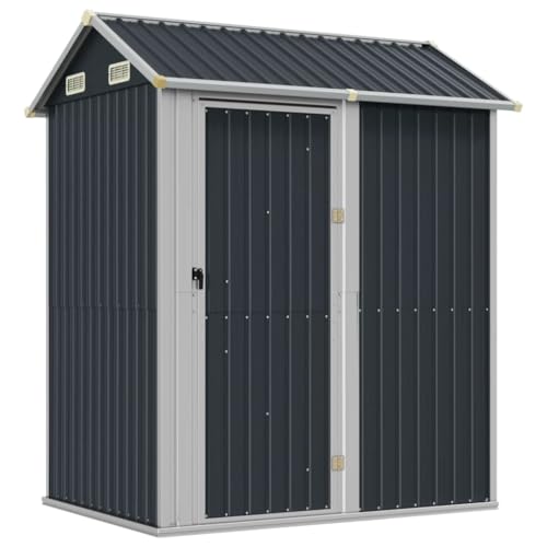 vidaXL Gerätehaus, Gartenhaus mit Schrägdach Tür, Gartenschuppen Schuppen mit Stauraum, Geräteschuppen Metallschuppen, Anthrazit 192x152,5x237 cm Verzinkter Stahl