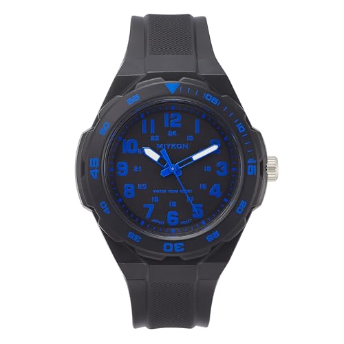 Miykon Black Analog Sports Dive Watches for Men 100M Waterproof Watch with Rotating Bezel Tactical Swiss Army Field Watch with Military Time Lightweight Shockproof Resin Japanese Quartz (Blue 45mm)