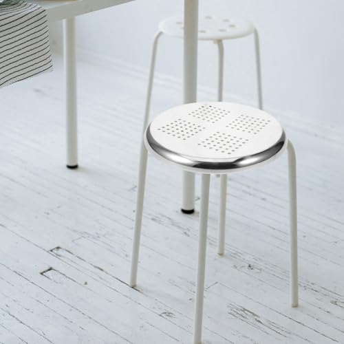 Tabouret rond en acier inoxydable robuste avec surface argentée renforcée - 5