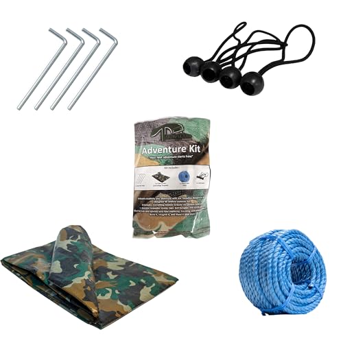 Tarpaflex Adventure Den Building Kit Camouflage Tarpaulin with Rope and Steel Pegs Ball Bungees 1.8m x 2.4m Waterproof Outdoor Shelter Set for Kids and Family Camping Garden Play