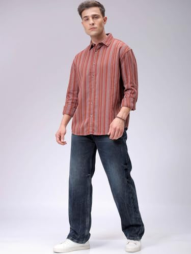 Image of The Indian Garage Co Men Slim Fit Striped Full Sleeves Cutaway Collar Casual Shirt