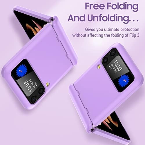 Vizvera for Samsung Galaxy Z Flip 3 Case with Hinge Protection (2021)- Z Flip 3 Armor Case- Silicone All-Inclusive Shockproof Case, Matte Purple