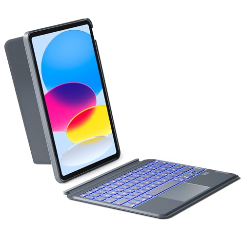 Inateck Étui avec clavier pour iPad 10 génération, clavier avec pavé tactile pour iPad 10e génération 10,9" 2022, amovible, rétroéclairage 7 couleurs, support portrait/paysage, QWERTZ, KB04112