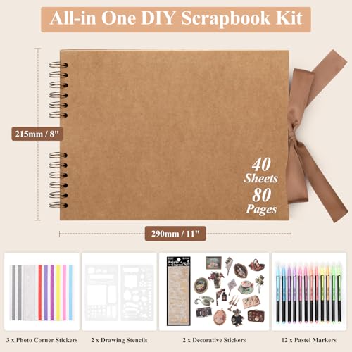 DazSpirit DIY Scrapbook Photo Album with Ribbon, 80 Pages/40 Sheets Scrap Book Rectangle Hardcover Photo Book - Image 2