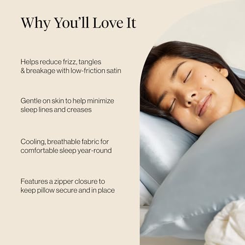Image of Kitsch Satin Pillowcase with Zipper for Hair & Skin - Softer Than Silk Pillow Cases, Smooth Cooling Satin Pillow Case, Wrinkle-Free, Machine Washable, King Size Satin Pillow Case 19x36 -Haze Blue
