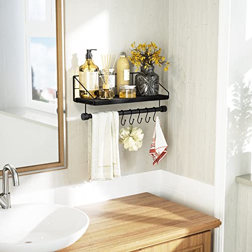 Alsonerbay Floating Shelves Wall Shelves For Bedroom, Bathroom Shelves Wall Mounted With Towel Bar, Kitchen Rustic Wood Shelf With Hooks For Hanging Cooking Utensils Or Mugs #TOP1