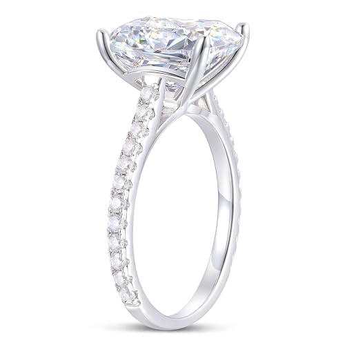 14K 4CT Elongated Cushion Cut Moissanite Rings,14K White Gold Moissanite Engagement Rings, 4-Prong Cushion Cut Moissanite Engagement Rings for Women3