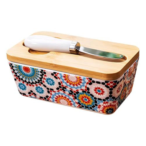Bandeja Para Mantequilla - Contenedor de Cerámica para Mantequilla con Cortador para Encimera,Decoración De Cocina Almacenamiento Hermético Para Untables De Granja Azúcar Frutos Secos Cocina Horneado