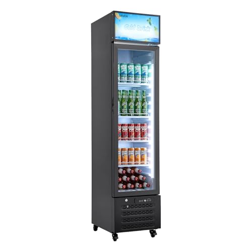 Image of VEVOR Commercial Merchandiser Refrigerator, 7.5 Cu.Ft / 213 L Glass Door Display Refrigerator, Upright Beverage Cooler with Customizable Lightbox, 4 Adjustable Shelves & Soft LED Light for Homes Shops
