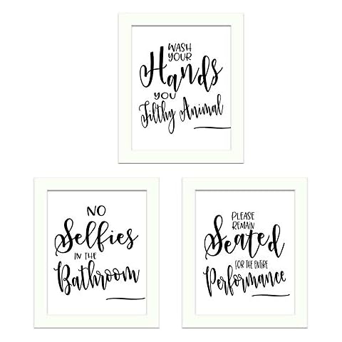 3 Sets Canvas Prints with Picture Frames, Please Remain Seated.' Inspirational Quotes & Saying DIY Wall decor Wallpaper Posters for Washroom Bathroom Decor 20 X 25cm Cover