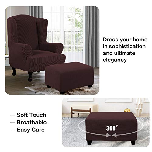 Image of H.VERSAILTEX Ottoman Cover Slipcover Rectangle Fit Length 33'-38' Footrest Sofa Slipcovers Stool Cover Footstool Protector Covers Feature Stretch Thick Jacquard Fabric Removable Washable - Chocolate