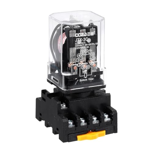sourcing map DPDT Electromagnetic Power Relay, AC 220V Coil 10A 11 Pin MK2P-I Small Relay with Plug-in Terminal Socket Base 3NC 3NO JTX-3C